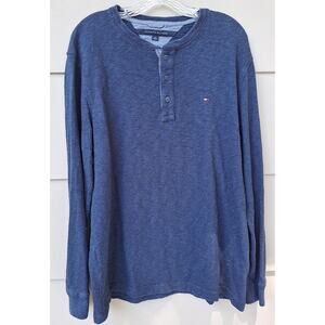 Tommy Hilfiger 100% Cotton Henley Top Long Sleeves T-shirt Navy Blue Size L